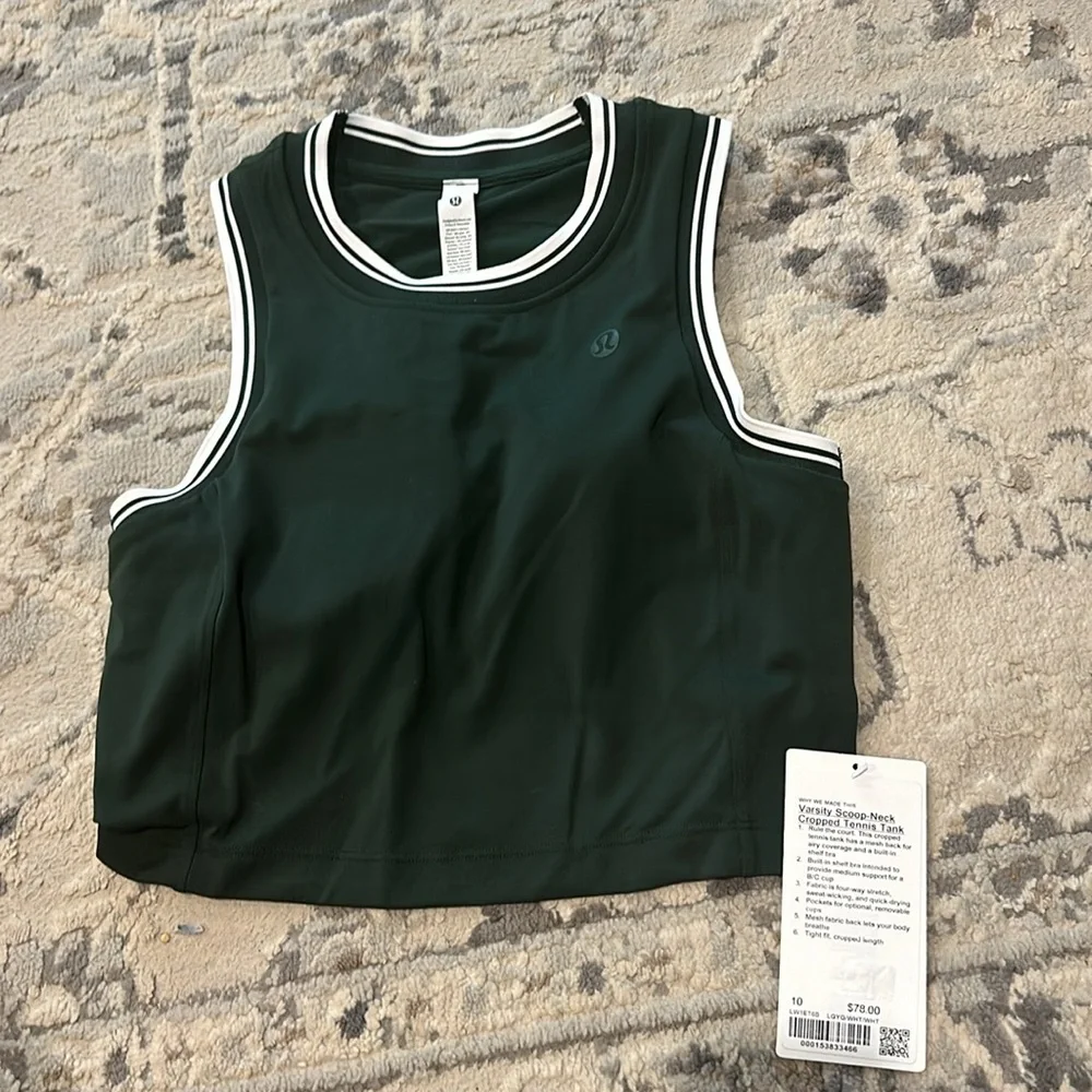 LULULEMON Varsity Scoop-Neck Cropped Tennis Tank Top Medium Support, B/C NWT - Picture 7 of 14